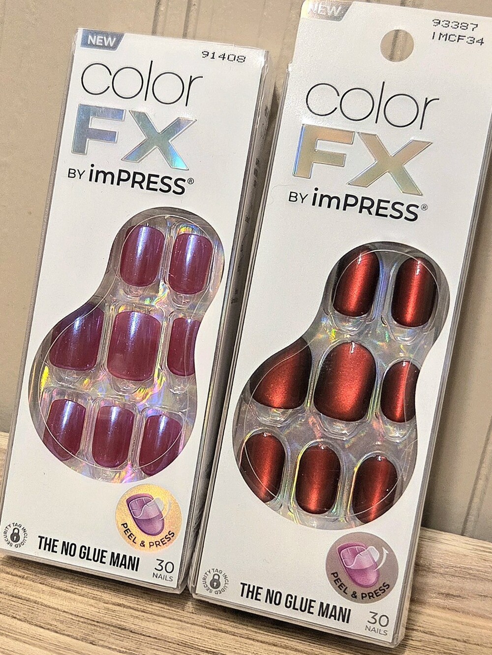 imPRESS Color FX Press-On Nails, No Glue, Pink And Red Bundle Of 2 Nail Sets
